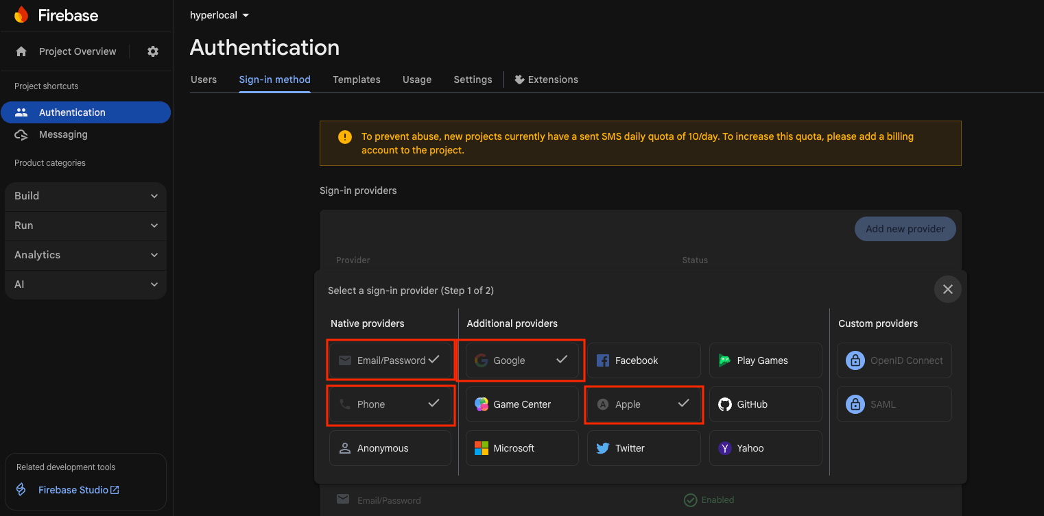 Select sign-in providers