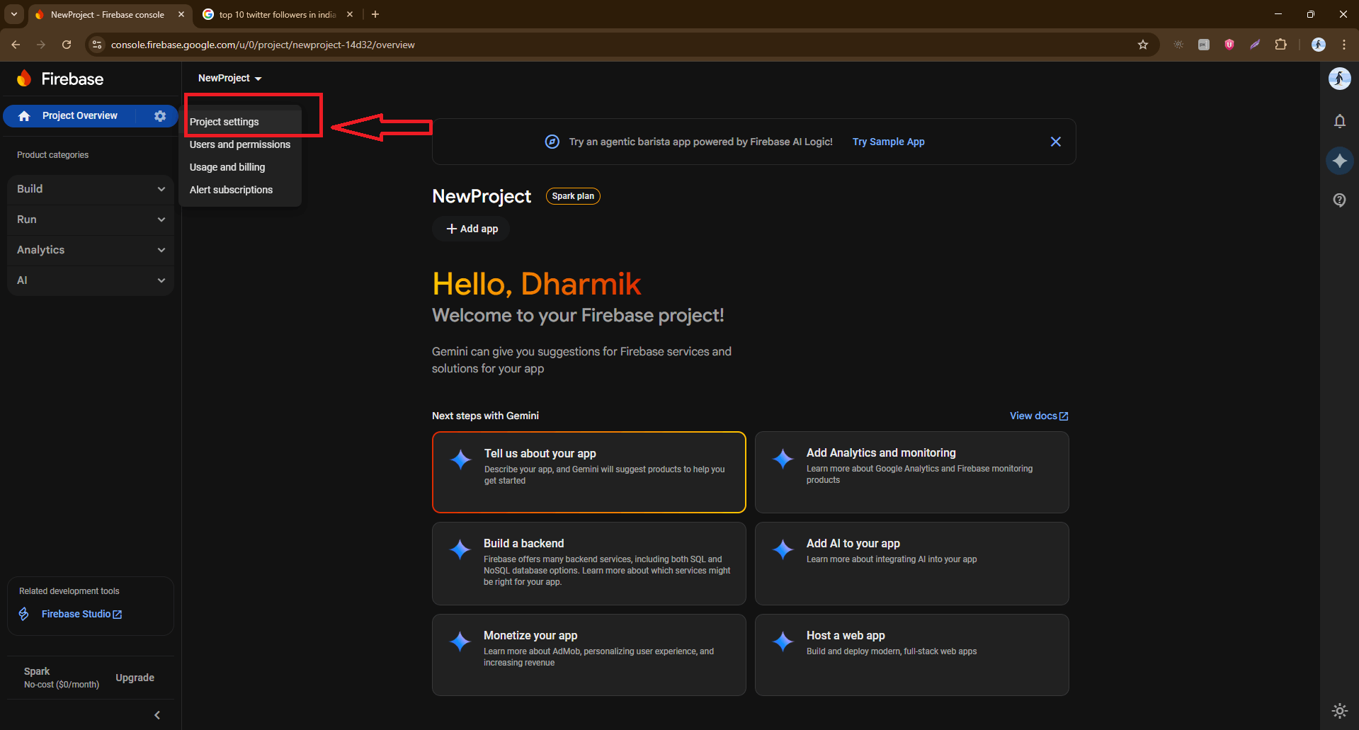 Open Project settings