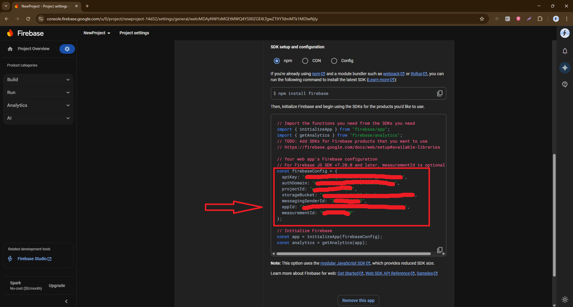 Firebase SDK config values
