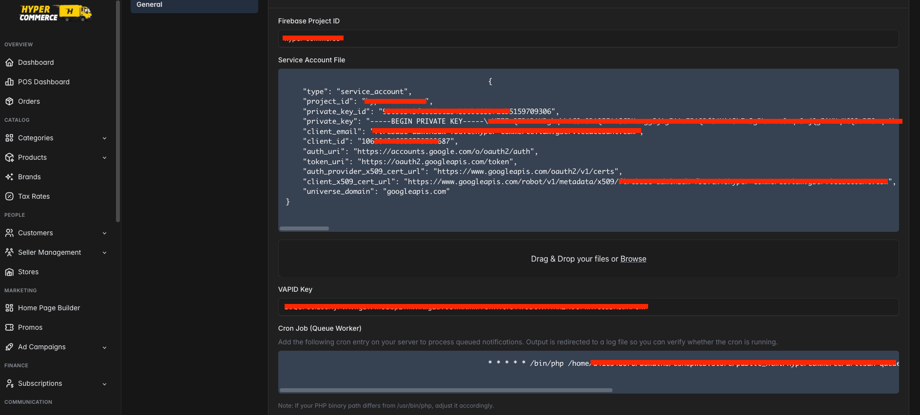 Admin Panel — Settings → Notifications