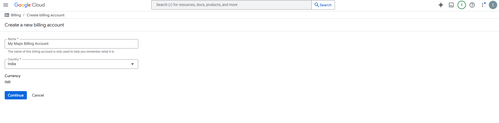 Create a billing account