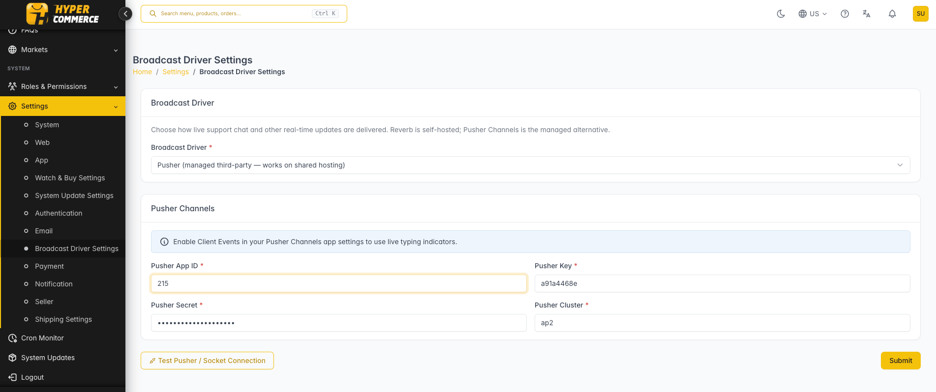 Broadcast Driver Settings
